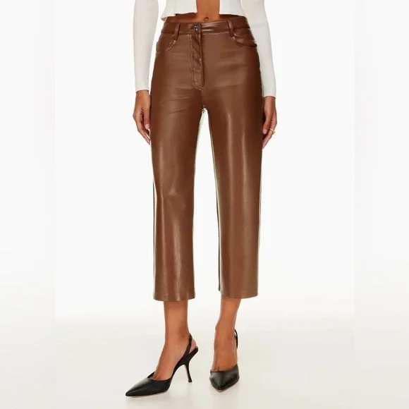 NWT Wilfred Pants Melina Crop Cognac Brown Faux Leather Sz. 8 - Picture 2 of 14